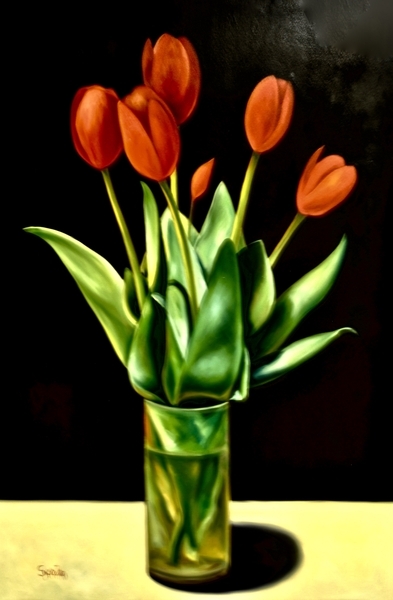 "Red on Black" (Tulips)  32x48    $2.900