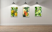 Trio of Fruit paintings - Botanical style  Quince, Lemons and Apples.  Set of three C$5.000