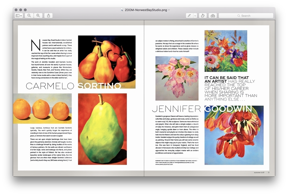 Write up in Zoom Magazine for Carmelo Sortino and his wife and fellow artist, Jennifer Goodwin.
